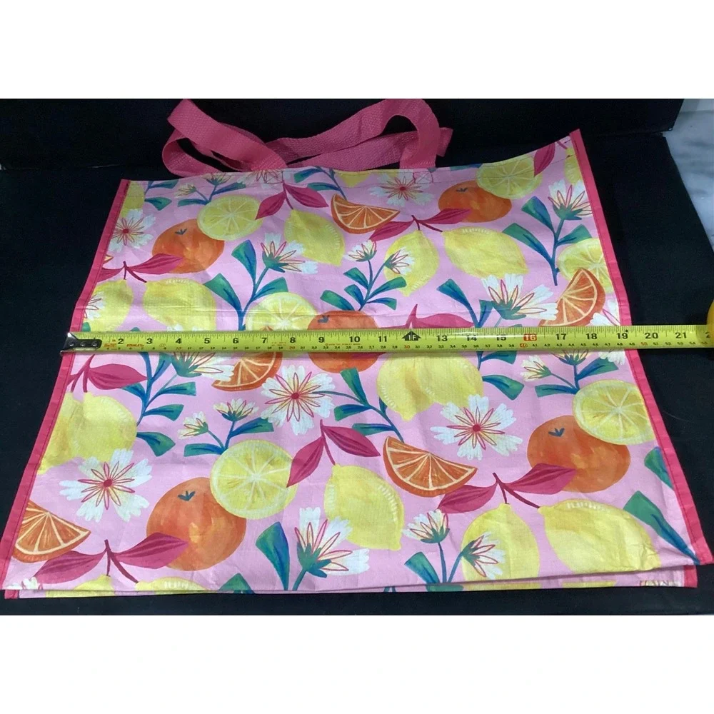 Home Goods Reusable Shopping Tote‎ Bag Bundle, Lemon Floral Bee Kind Pink White